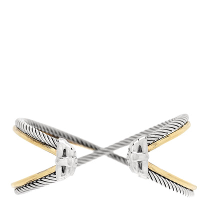 David Yurman Sterling Silver 18K Yellow Gold 26mm Crossover X Cuff Bracelet 2 of 3