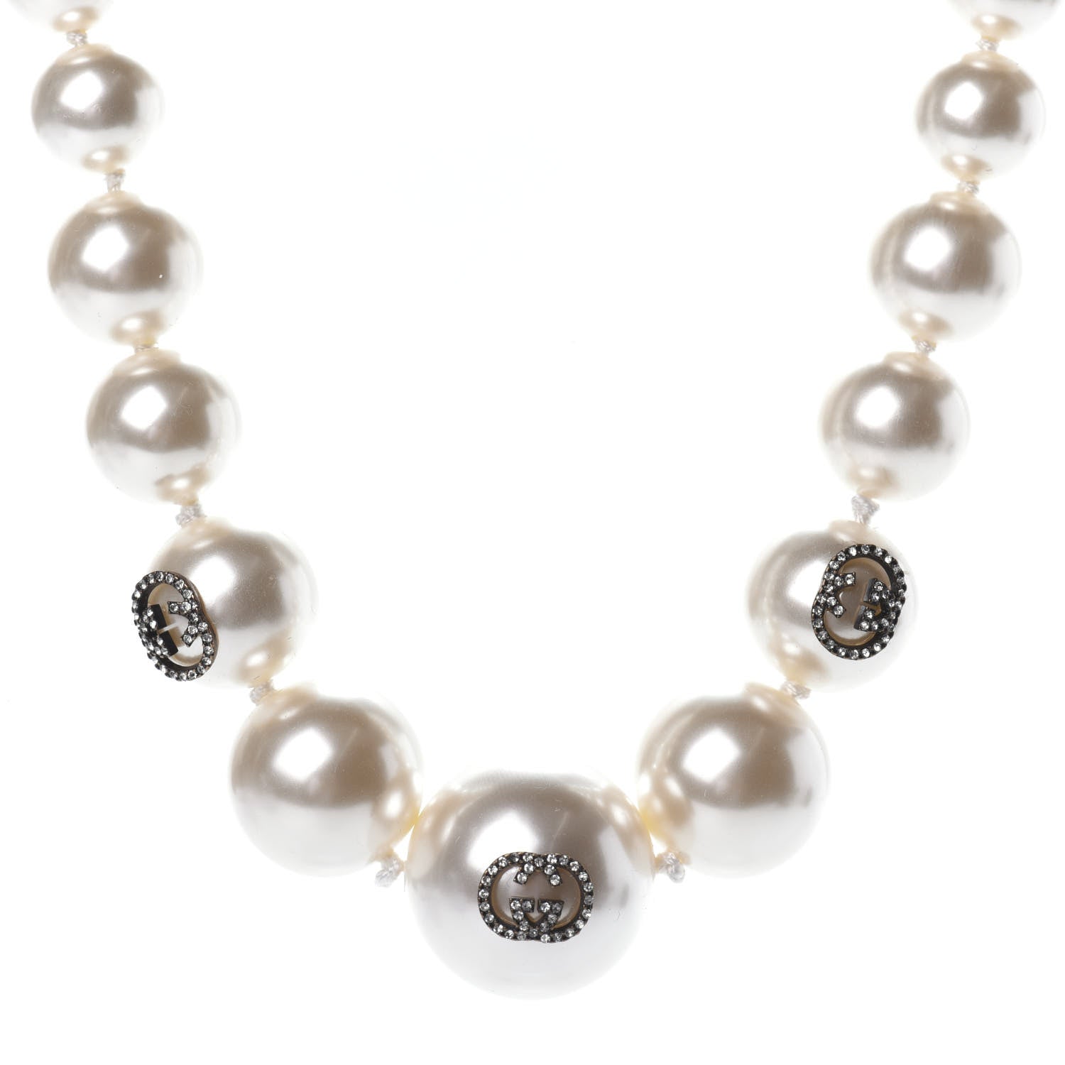 Gucci Crystal Pearl Strawberry Necklace Gold 1 of 4