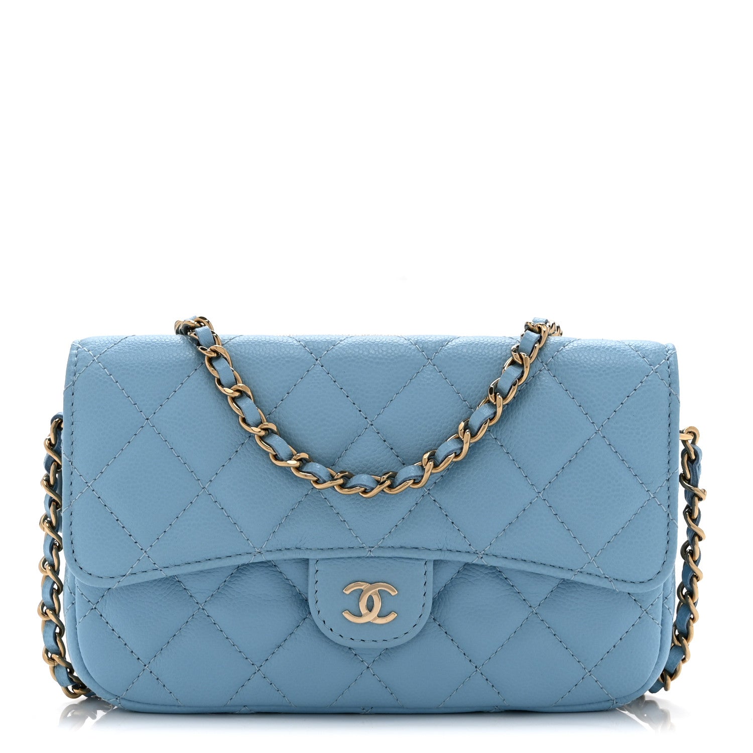 Chanel Caviar Quilted Flap Phone Holder With Chain Light Blue 1 of 12