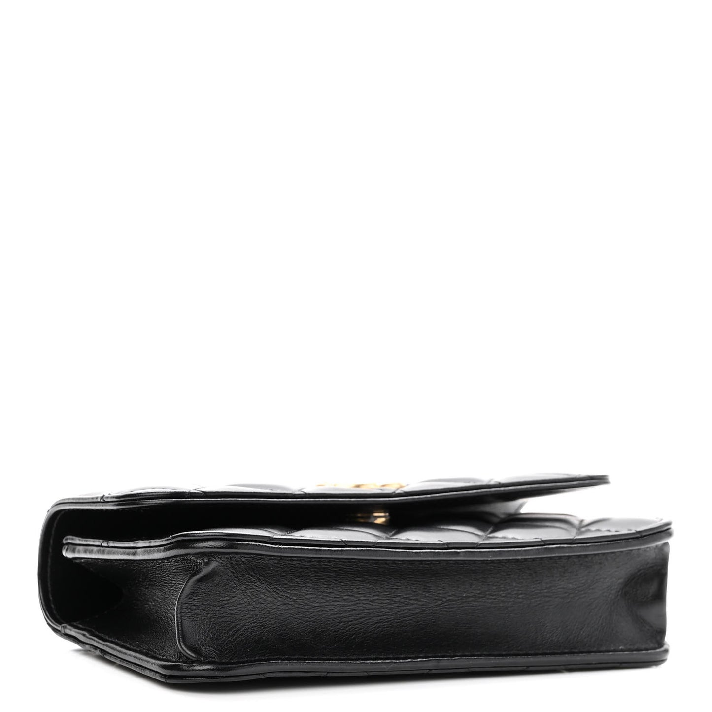 Shiny Calfskin Quilted Top Handle Flap Phone Holder With Chain Black