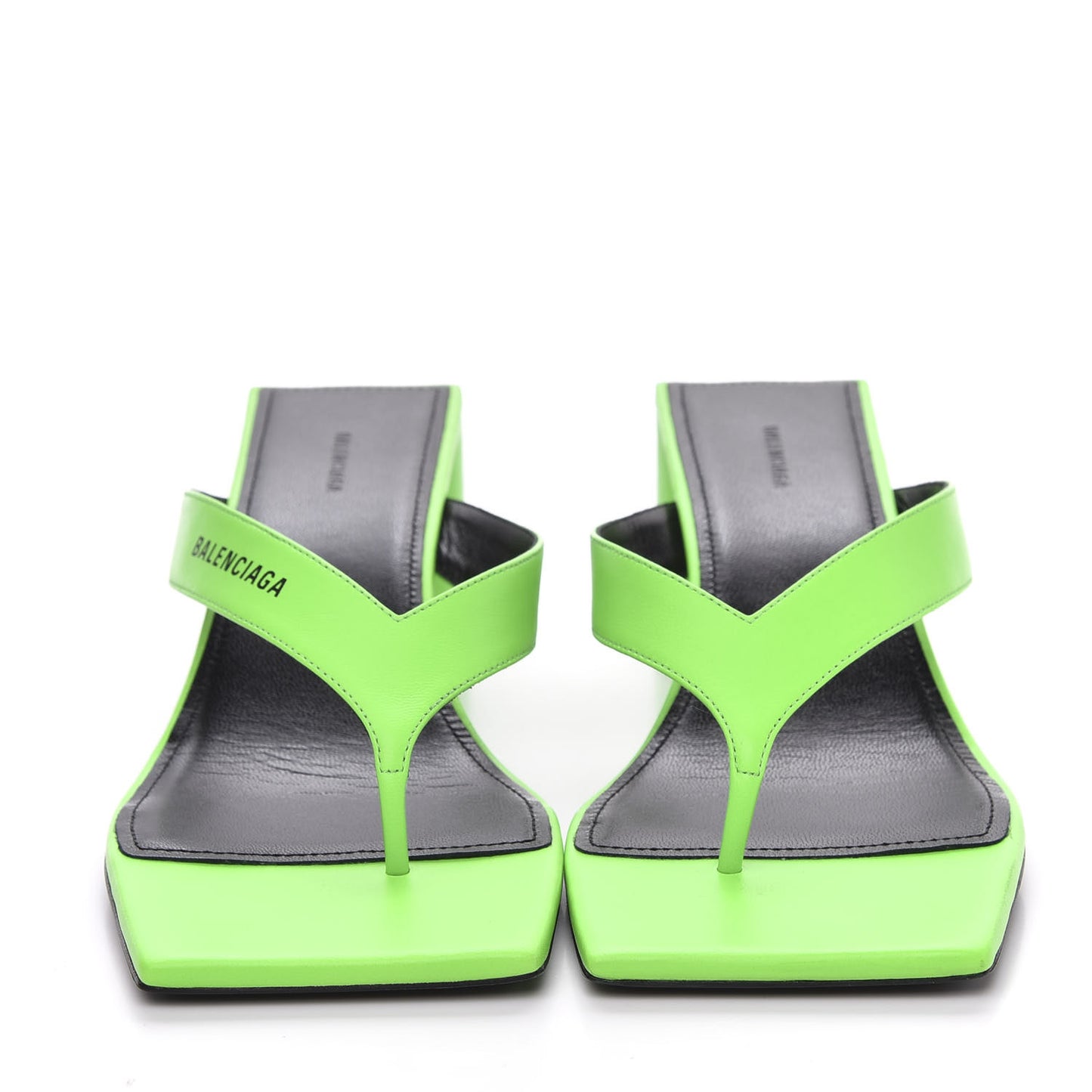 Shiny Sheepskin Double Square Flat 60mm Sandals 39.5 Fluo Green Black