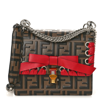 Fendi Vitello Shiny Nappa Bi-Color FF 1974 Lace Up Bow Embossed Small Kan I Shoulder Bag Maya Black Fragola 1 of 10