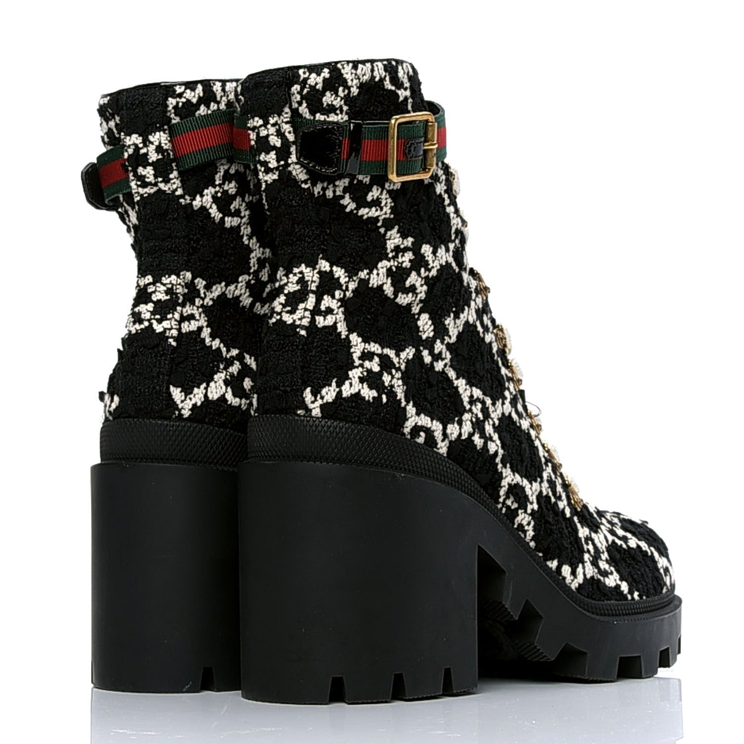 Gucci Tweed GG Monogram Lace Up Combat Ankle Boots 41 Black 3 of 6