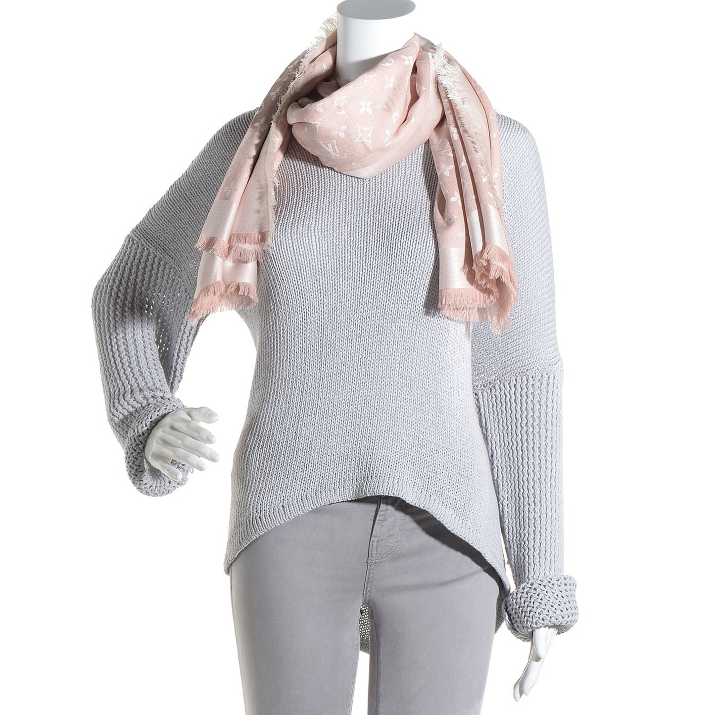 Silk Wool Monogram Denim Shawl Rose