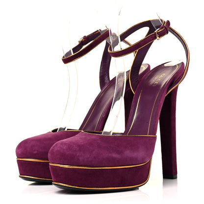 Gucci Kid Scamosciato Nappa Huston Platform Sandals 39.5 Grape Glam Tabacco 3 of 9