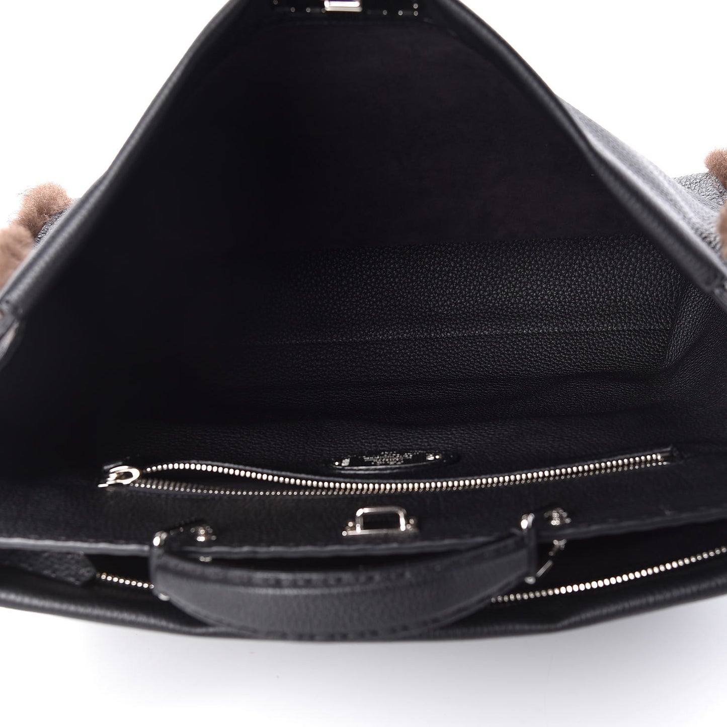 Calfskin Romano Mink Fur Selleria Large Peekaboo Essential Iconic Satchel Black