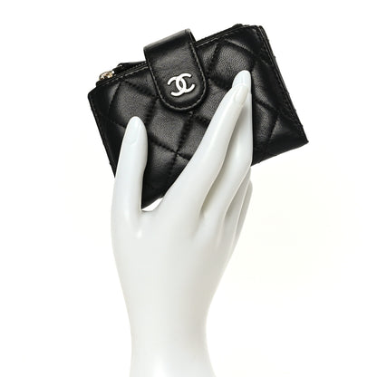 Chanel Lambskin Quilted Compact Zipped Pocket Wallet Black 2 of 9