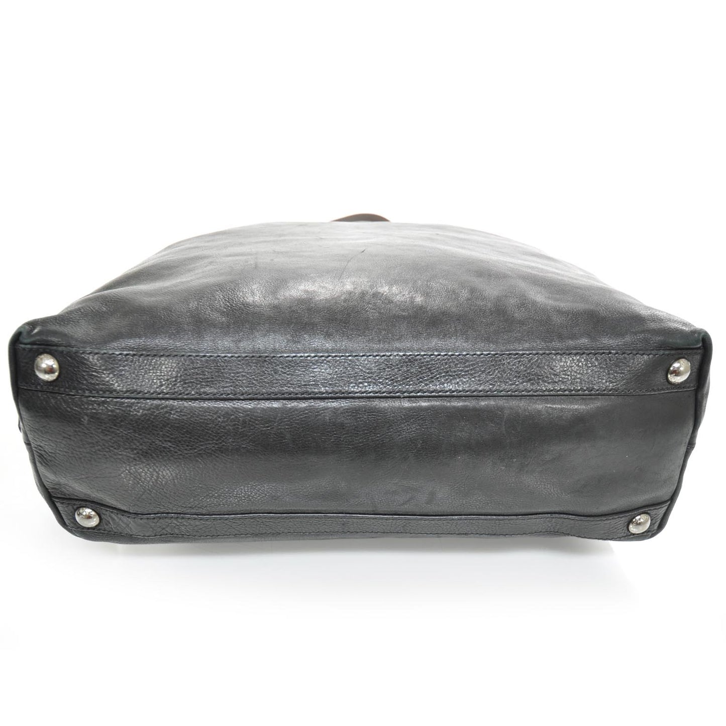 Leather Large Tote Black Brown