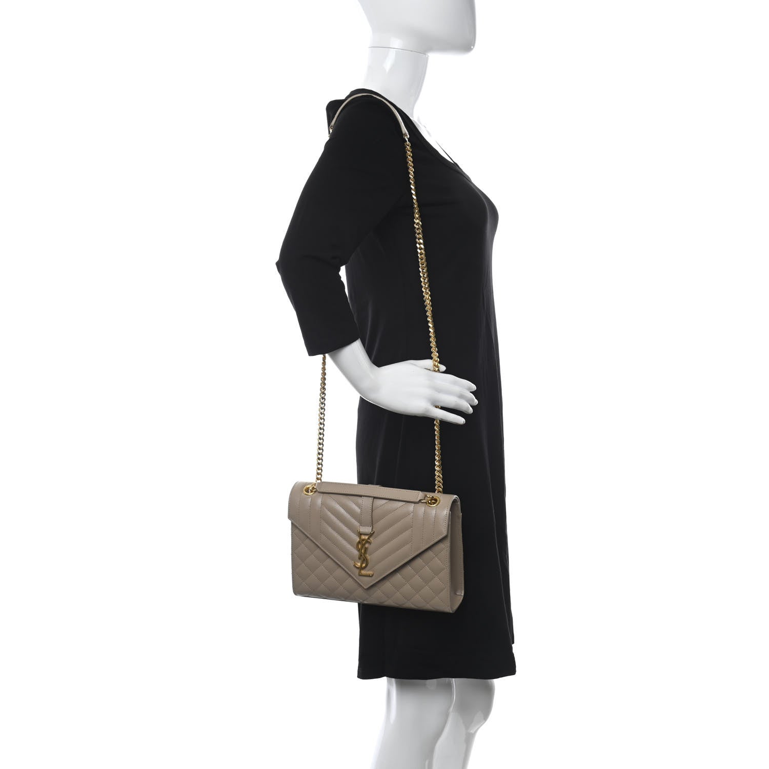 Saint Laurent Grain De Poudre Textured Mixed Matelasse Medium Triquilt Monogram Satchel Dark Beige 2 of 13