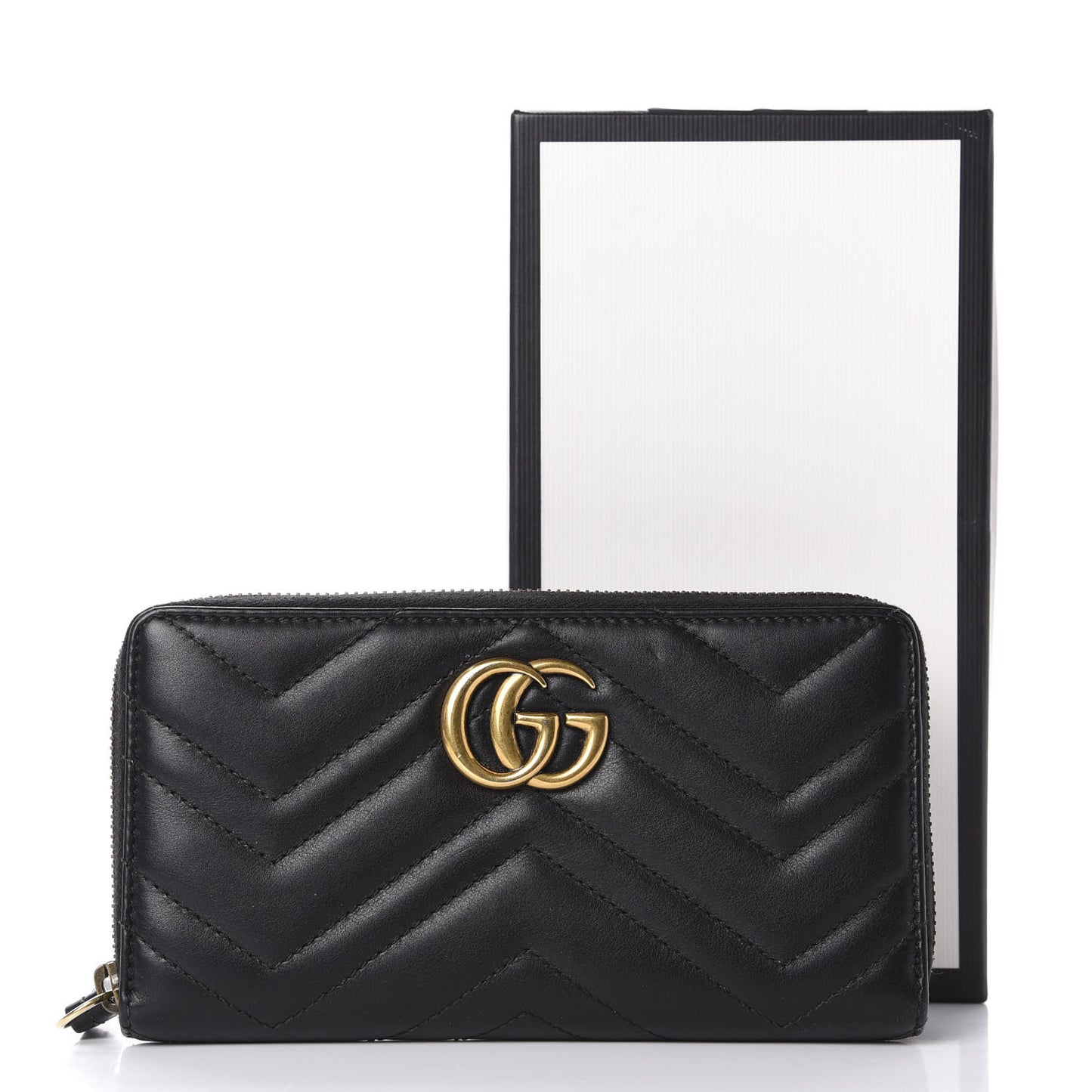 Calfskin Matelasse GG Marmont Zip Around Wallet Black