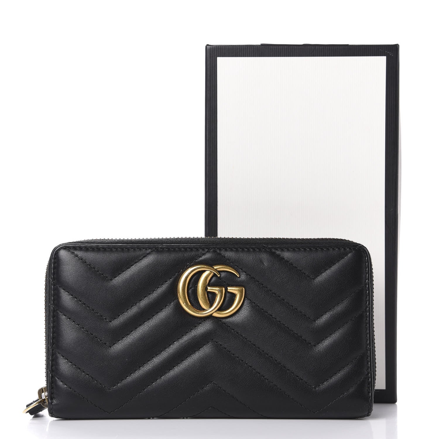 Gucci Calfskin Matelasse GG Marmont Zip Around Wallet Black 8 of 8