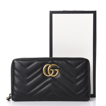 Gucci Calfskin Matelasse GG Marmont Zip Around Wallet Black 8 of 8