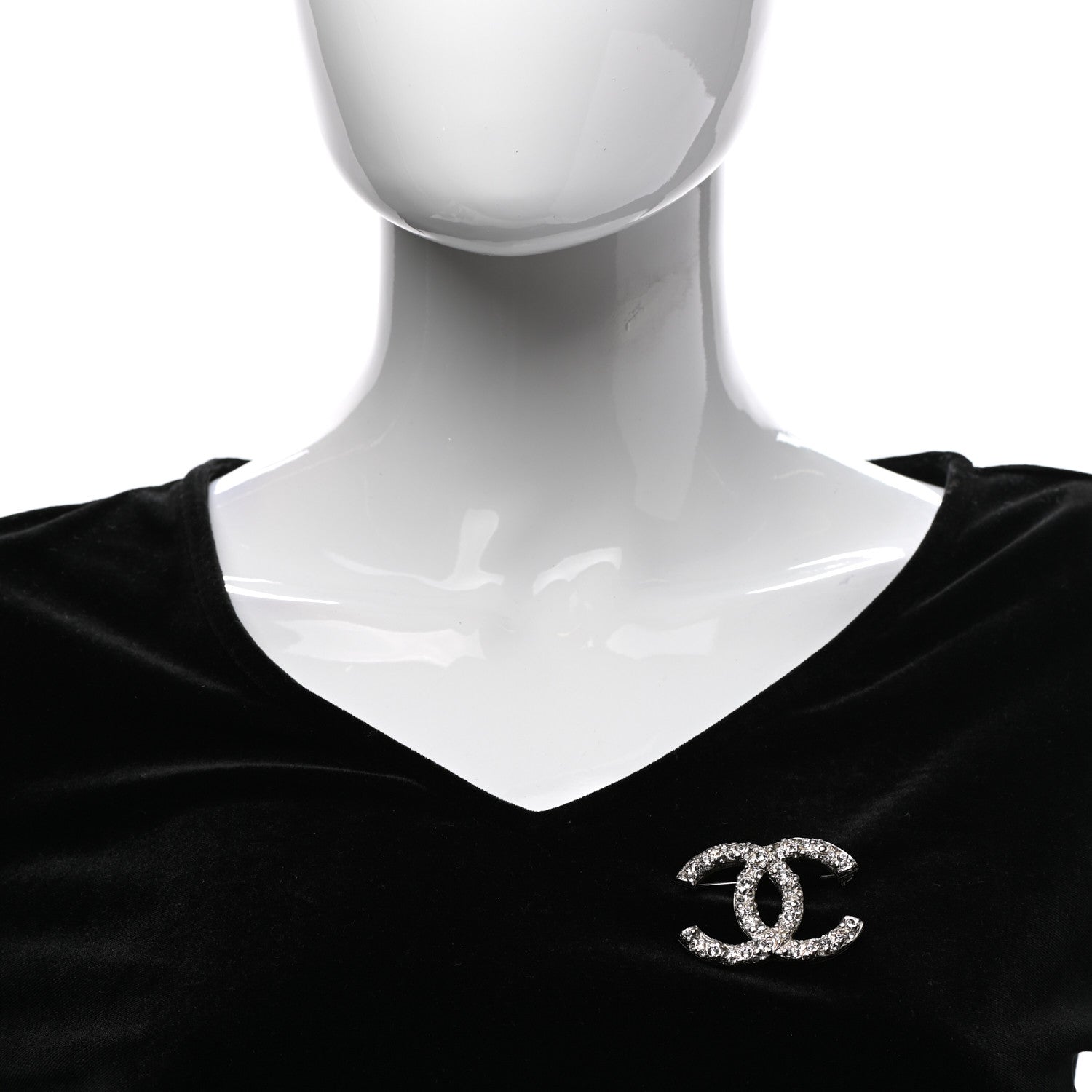 Chanel Swarovski Crystal Large CC Brooch Silver 2 of 6