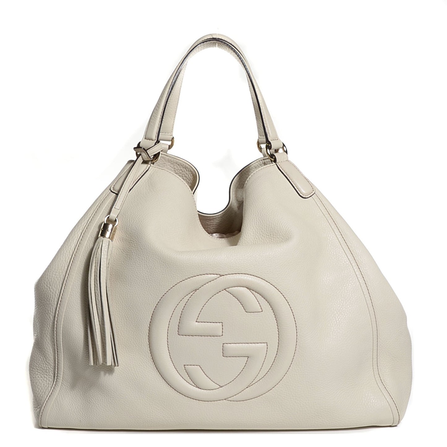 Pebbled Calfskin Large Soho Shoulder Bag Off White
