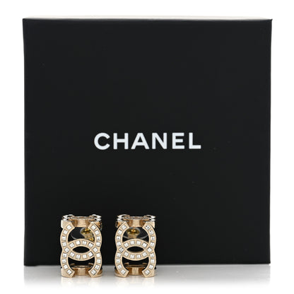 Chanel Crystal Baguette CC Hoop Earrings Gold 5 of 5