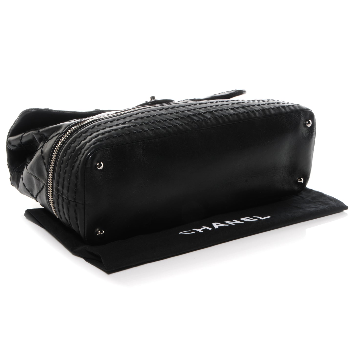 Calfskin Large Expandable Flap Bag Black