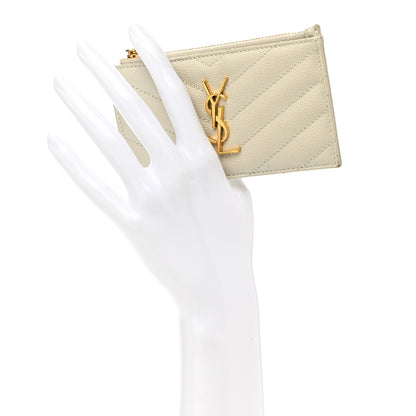 Saint Laurent Grain De Poudre Matelasse Chevron Monogram Fragments Zippered Card Case Blanc Vintage 2 of 12