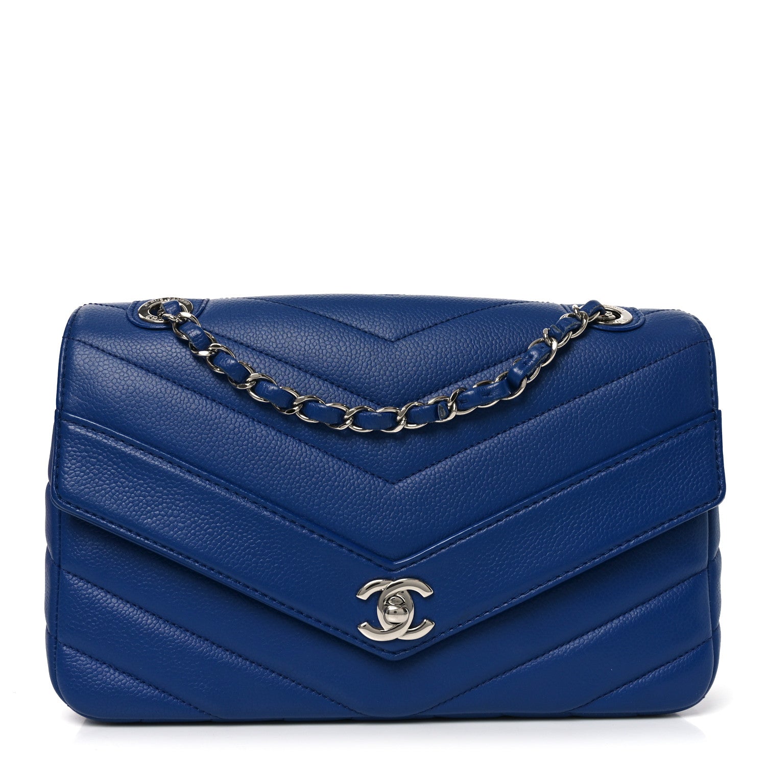 Chanel Caviar Chevron Quilted Single Flap Blue 1 of 10