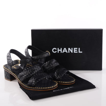 Chanel Calfskin Woven Chain Around CC Sandals 38 Black 8 of 8