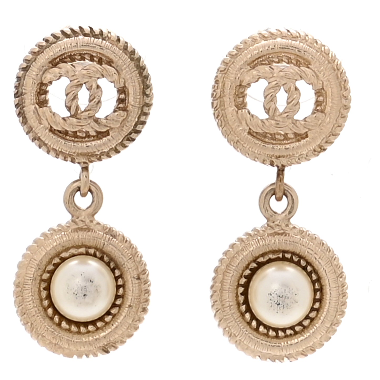 Pearl CC Dangle Earrings Gold