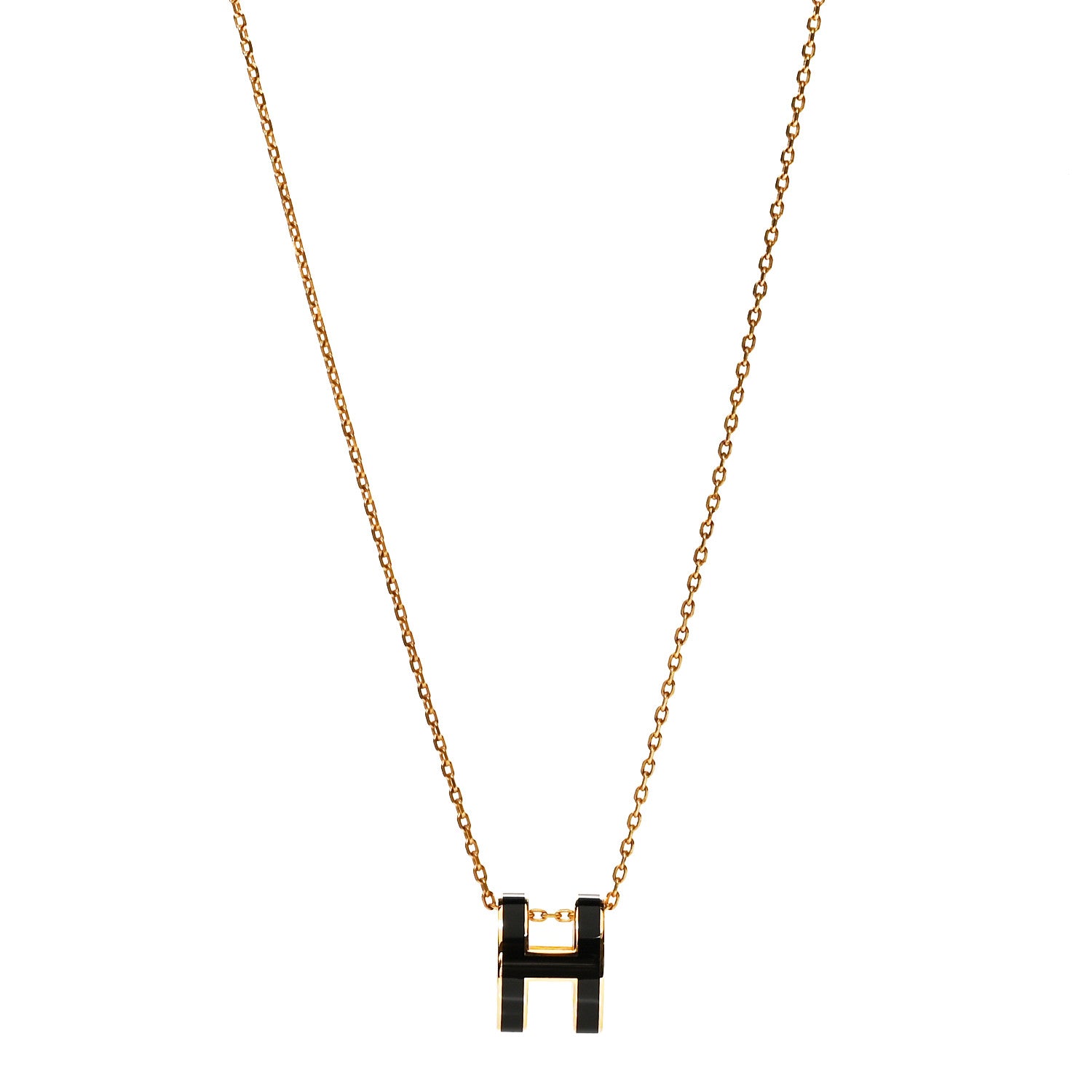 Hermes Lacquered Gold Pop H Pendant Necklace Black 1 of 5