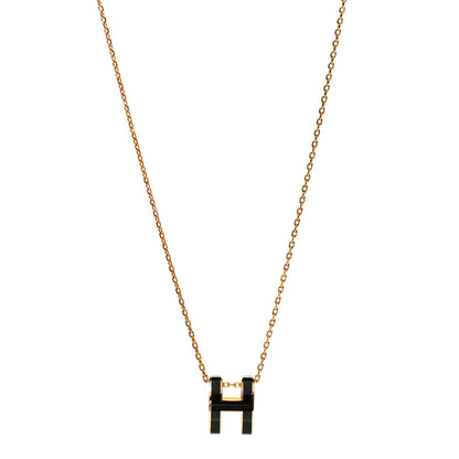 Hermes Lacquered Gold Pop H Pendant Necklace Black 1 of 5