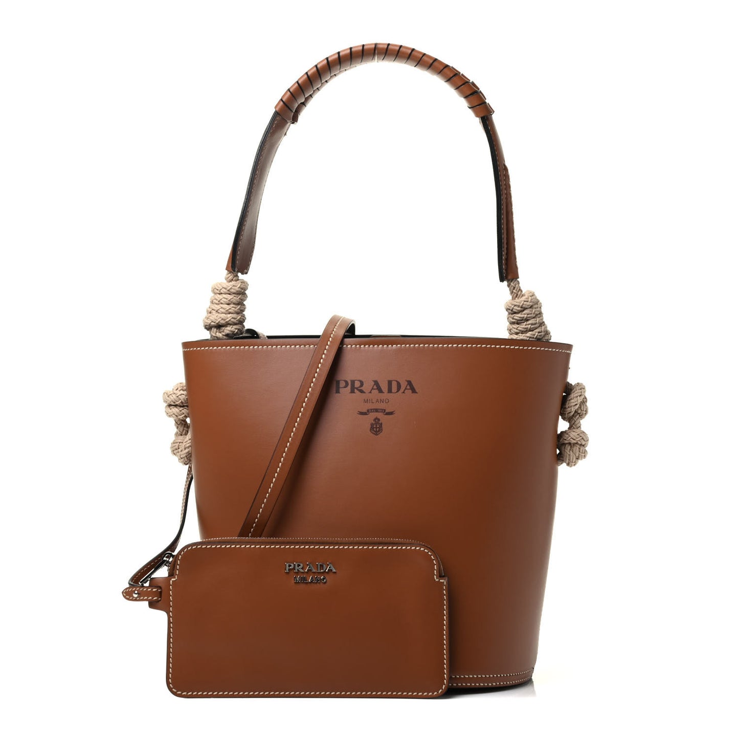 City Calfskin Knotted Rope Bucket Bag Cognac