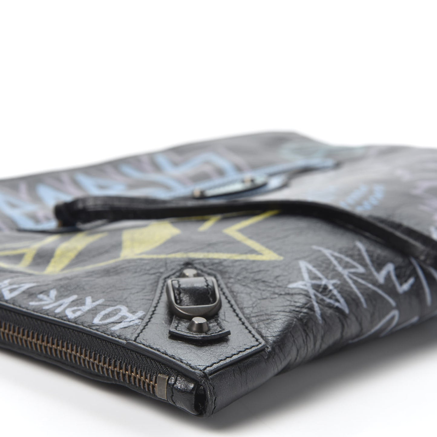 Agneau Classic Hardware Graffiti Small Pouch Black Multicolor