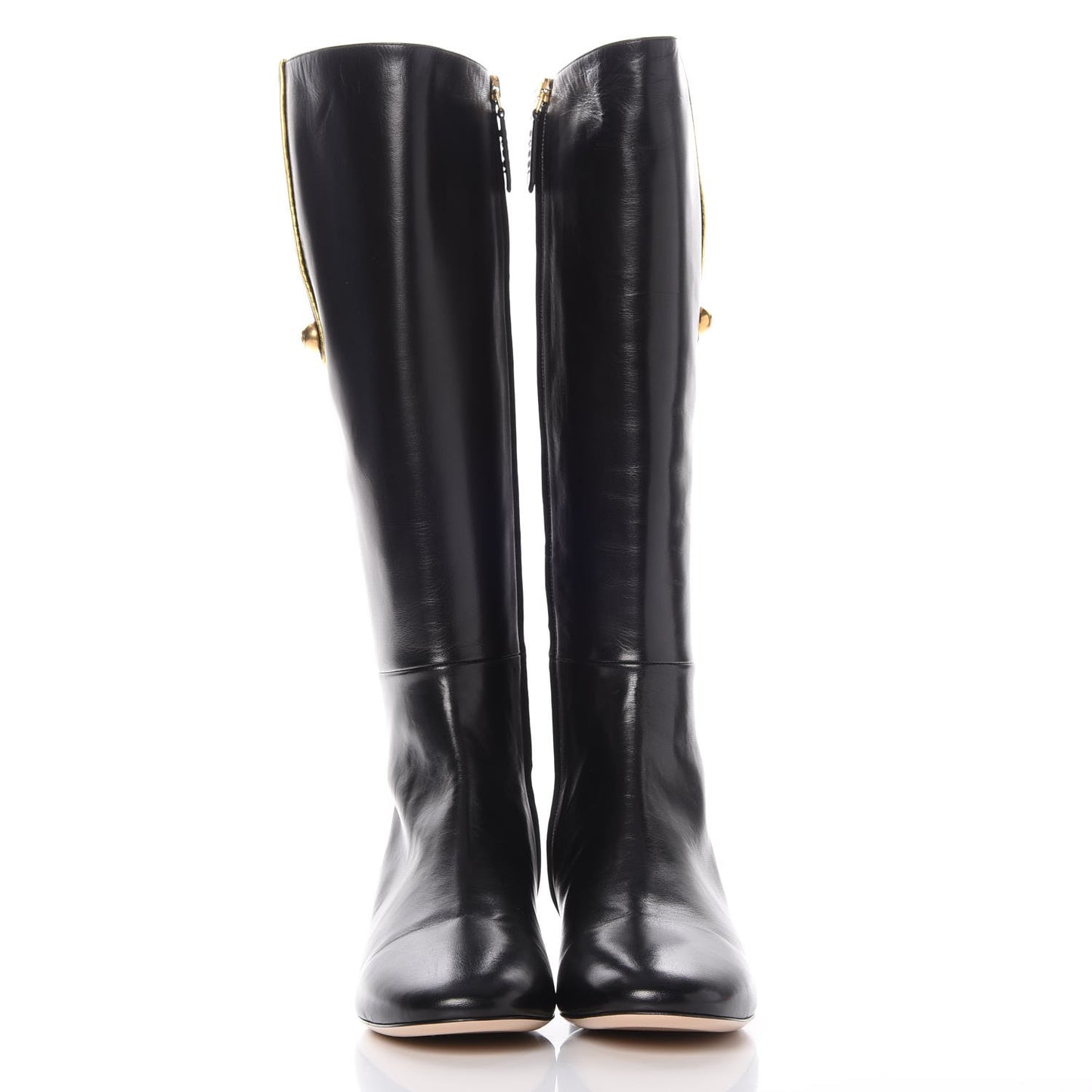 Calfskin Web Knee High Boots 40 Black