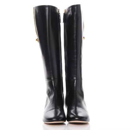 Gucci Calfskin Web Knee High Boots 40 Black 4 of 10