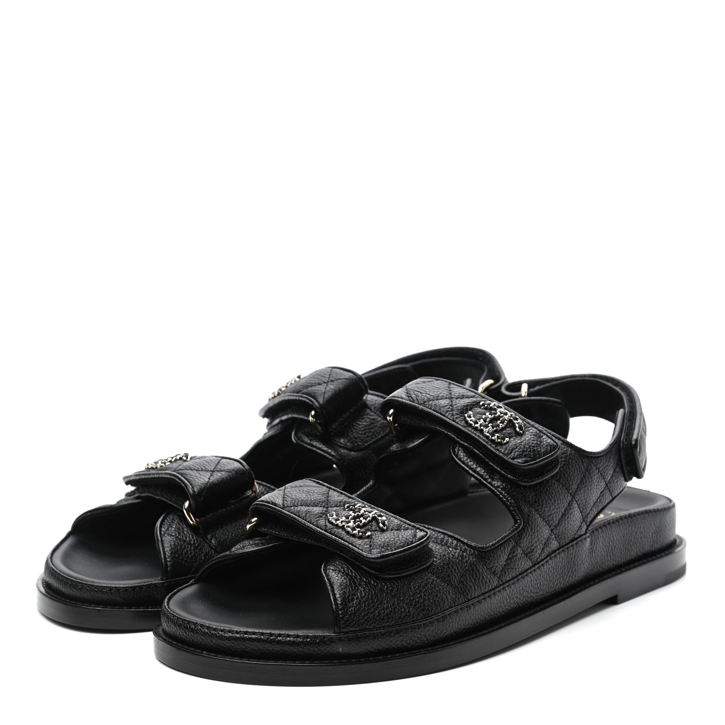 Grained Calfskin Velcro Dad Sandals 39 Black