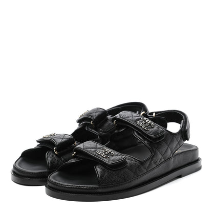 Chanel Grained Calfskin Velcro Dad Sandals 39 Black 3 of 8