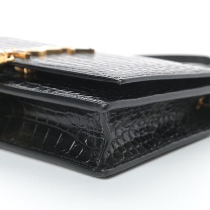 Saint Laurent Calfskin Crocodile Embossed Kate Monogram Tassel Chain Wallet Black 9 of 16