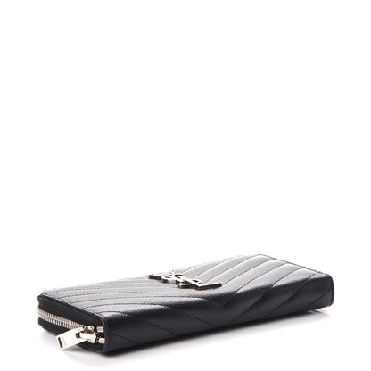 Saint Laurent Grain De Poudre Matelasse Chevron Monogram Zip Around Wallet Black 4 of 7