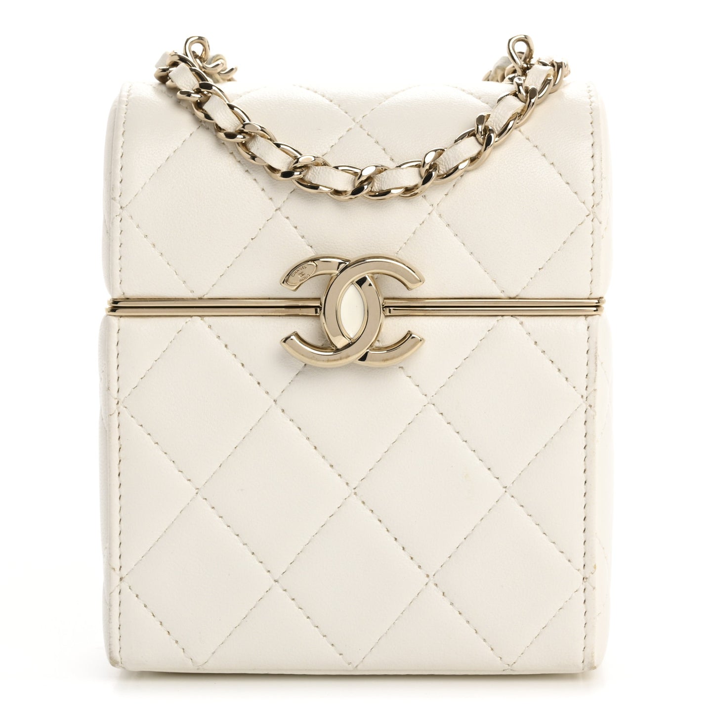 Lambskin Quilted Small Box With Chain White