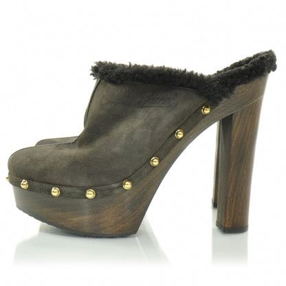 Gucci Suede Shearling Lined Montana Studded Clogs 39 3 of 7