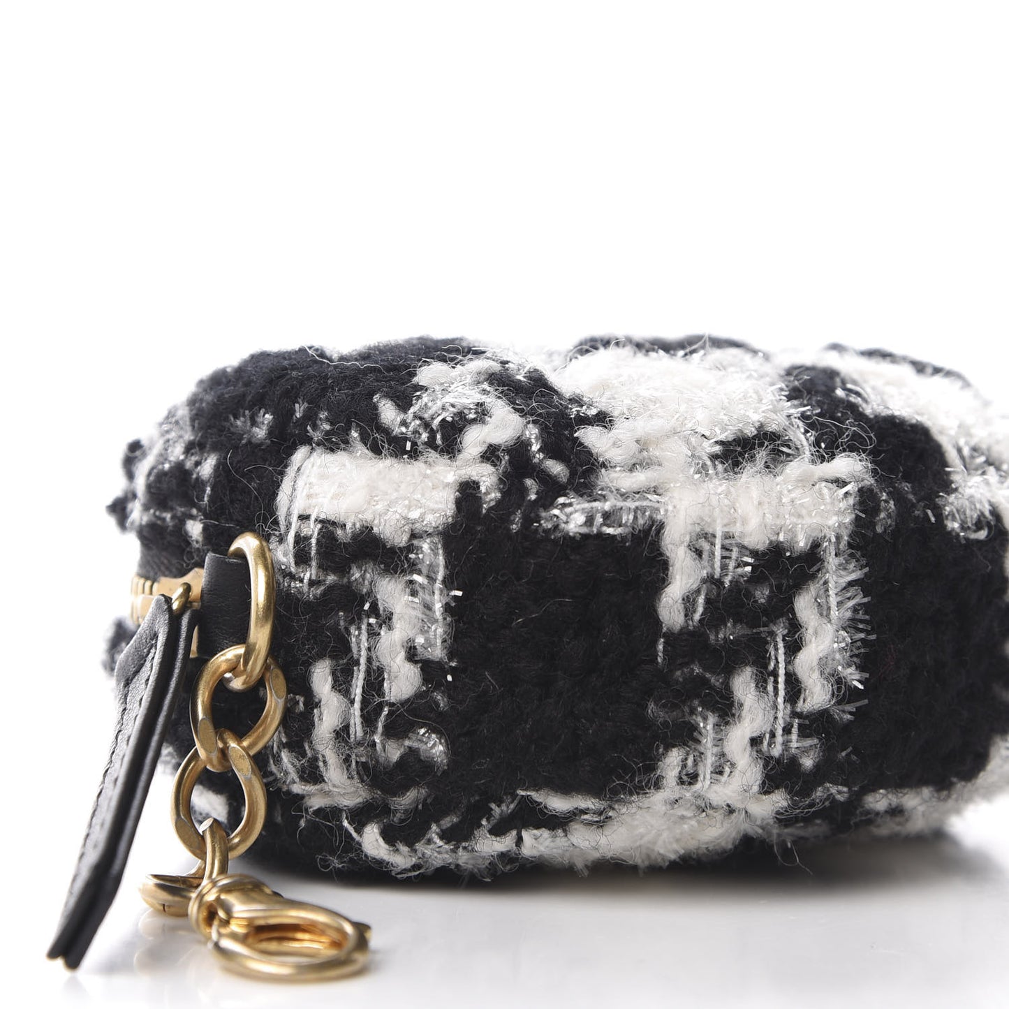Tweed Shearling Quilted Coin Purse Ecru Black