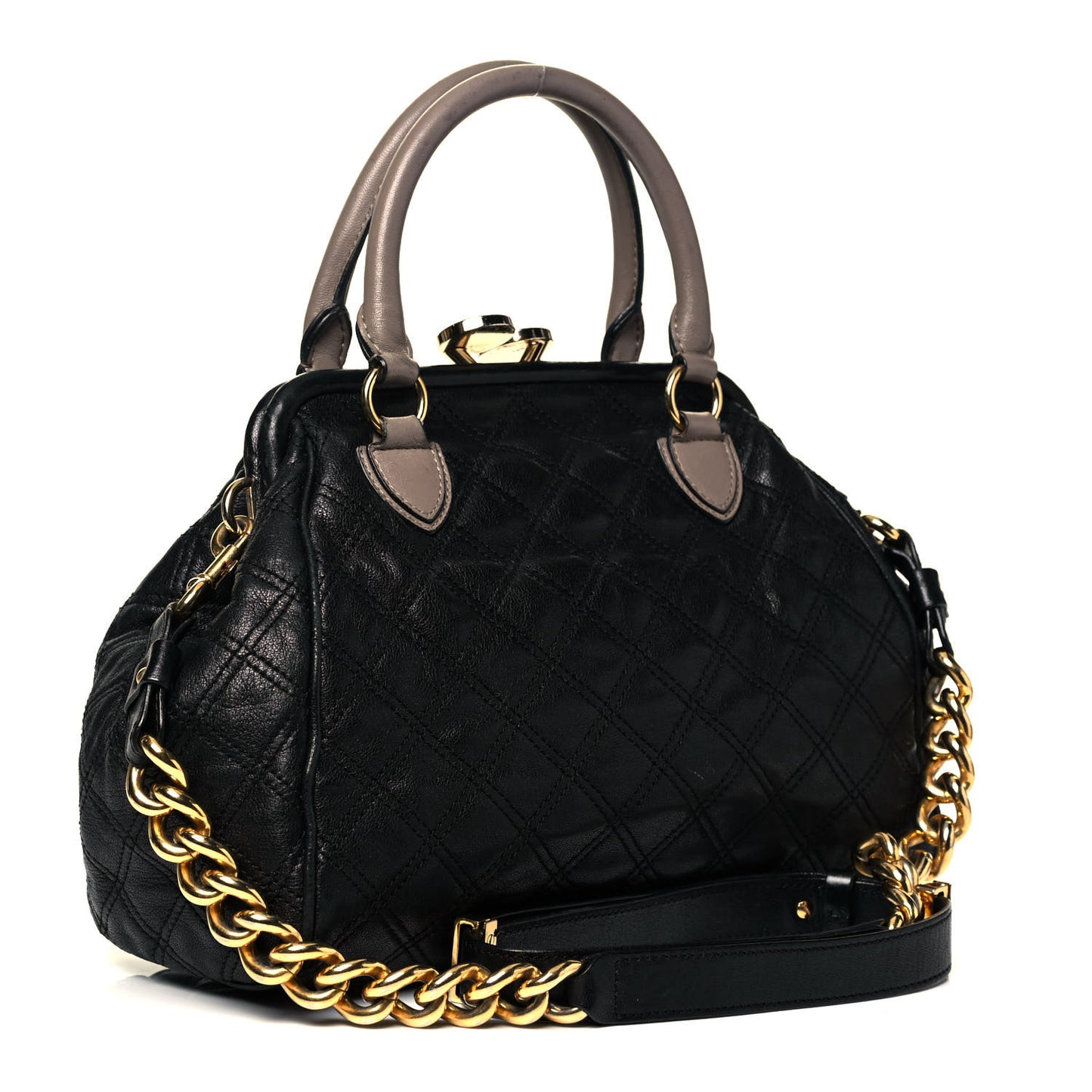 Lambskin Quilted Mini Colorblock Manhattan Stam Black Concrete
