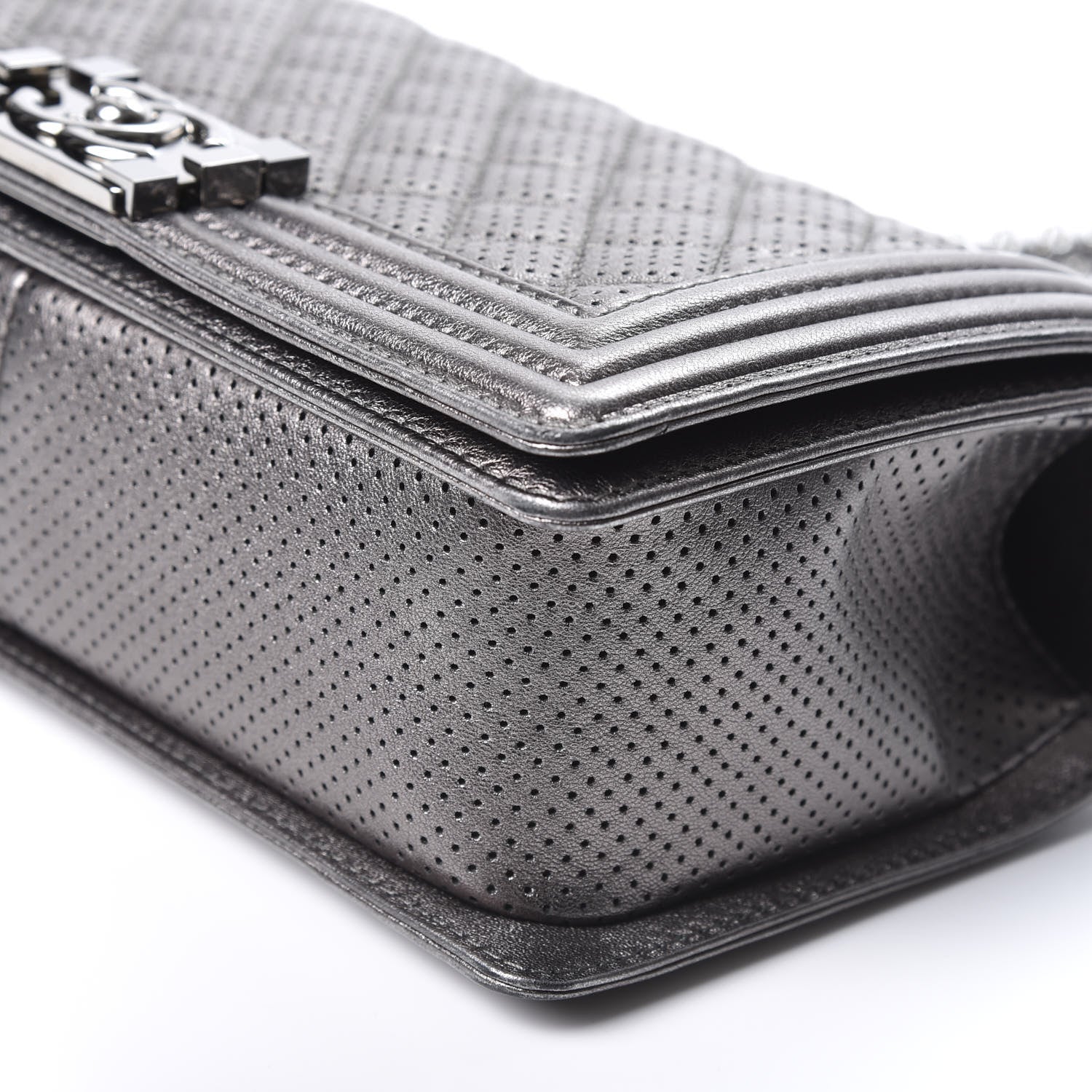 Chanel Metallic Lambskin Perforated Medium Boy Flap Dark Silver 6 of 9