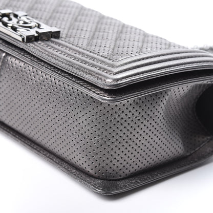 Chanel Metallic Lambskin Perforated Medium Boy Flap Dark Silver 6 of 9