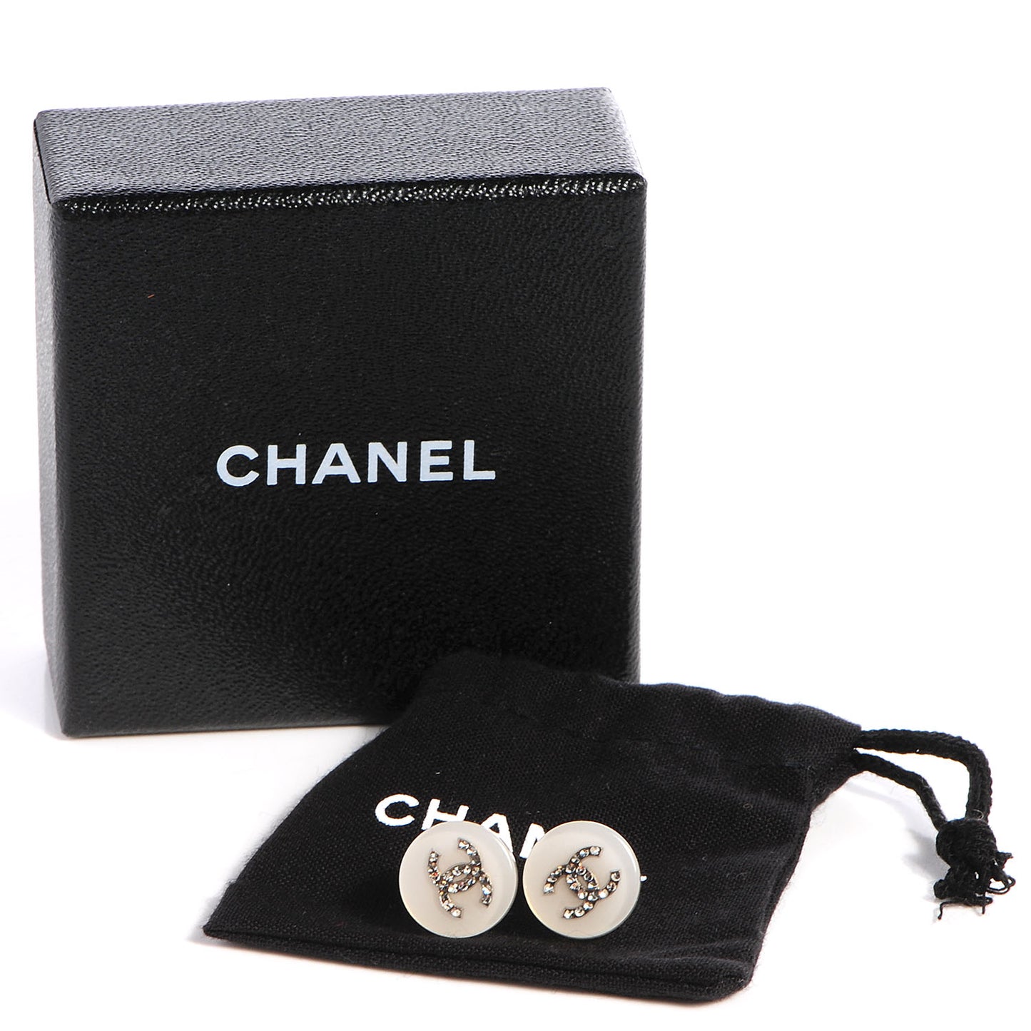 Resin Crystal CC Earrings White