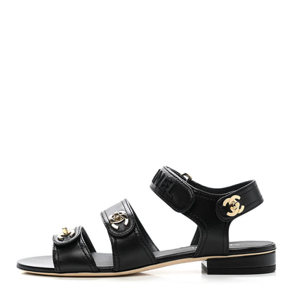 Chanel Lambskin Logo CC Turnlock Sandals 36 Black 1 of 9