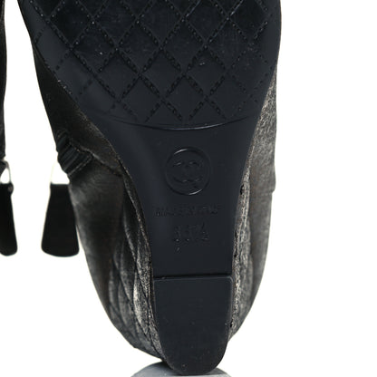 Chanel Fantasy Lambskin Peep Toe Short Boots 36.5 Black Gold 8 of 10