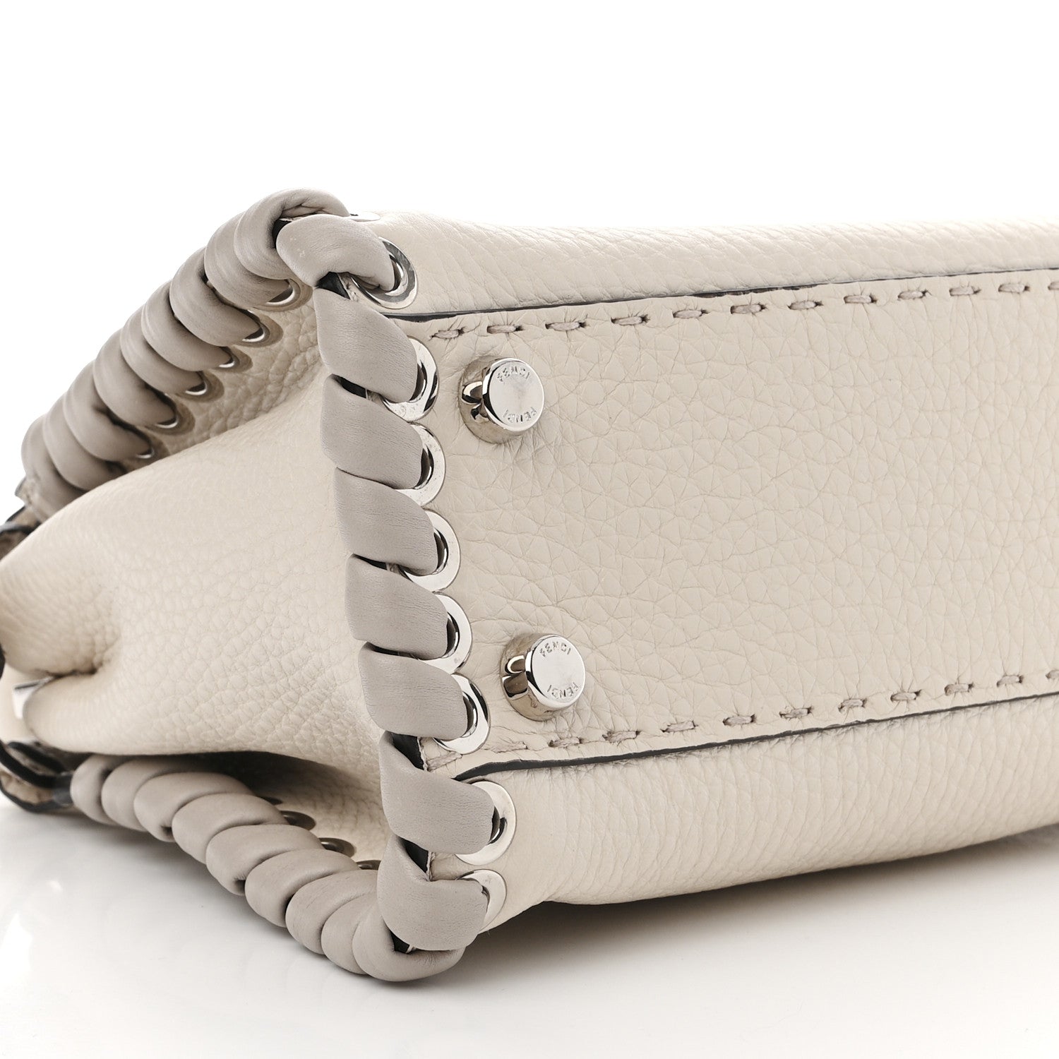 Fendi Cuoio Romano Selleria Vitello Dolce Lace Up Mini Peekaboo Iconic Satchel Camelia Milk Grigio Polvere 9 of 10