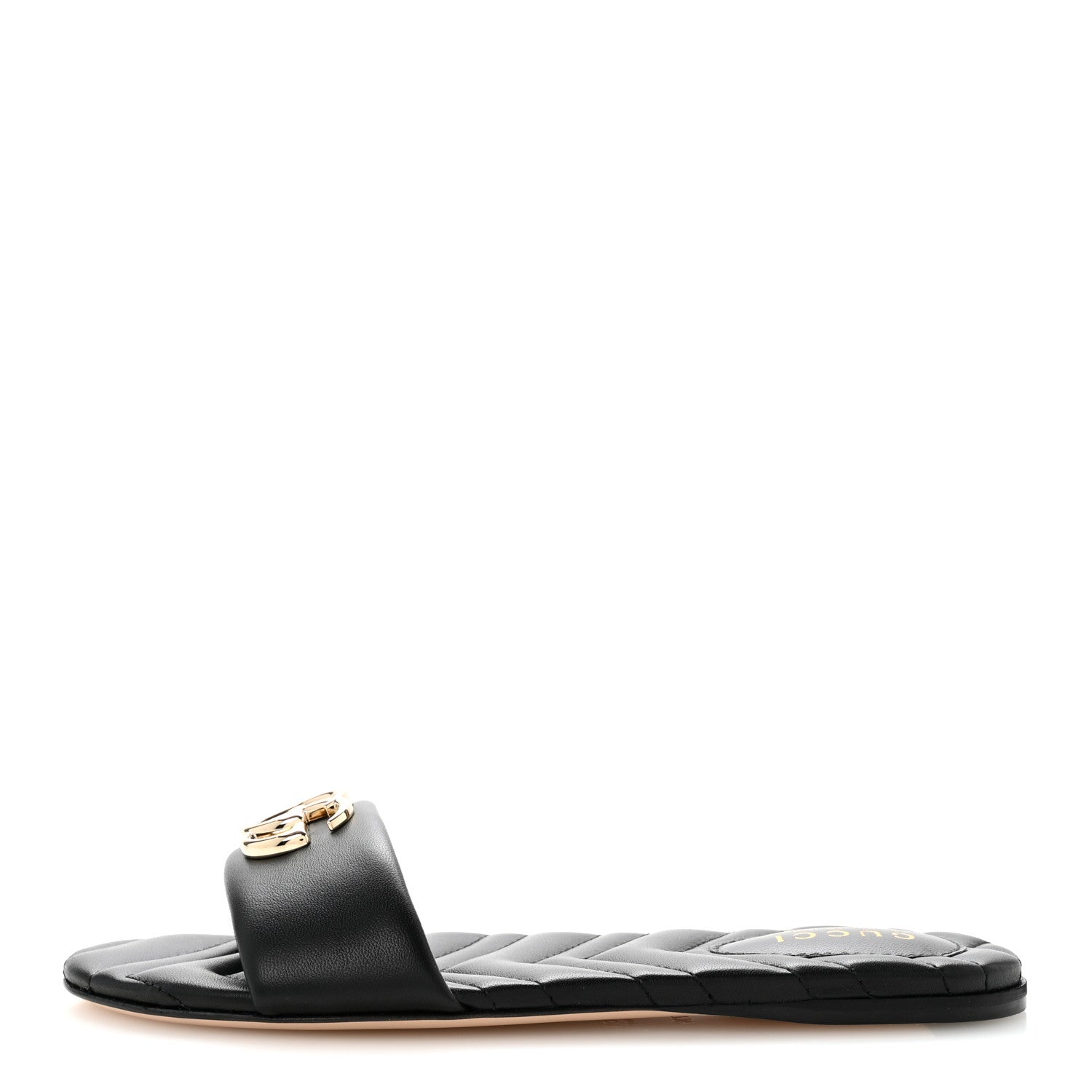 Gucci Nappa Matelasse GG Marmont Flat Slide Sandals 37.5 Black 1 of 11