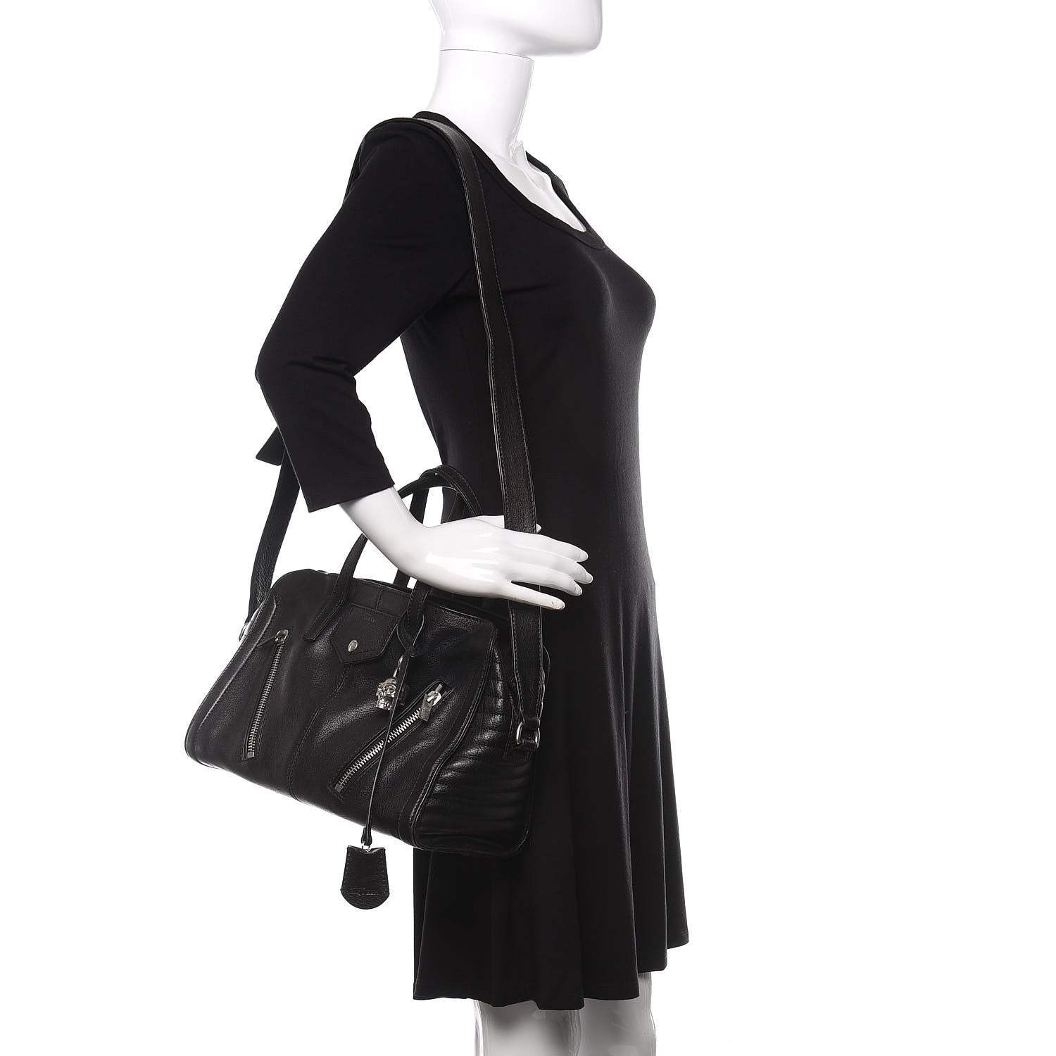 Alexander McQueen Calfskin Padlock Zip Around Biker Satchel Black 2 of 11