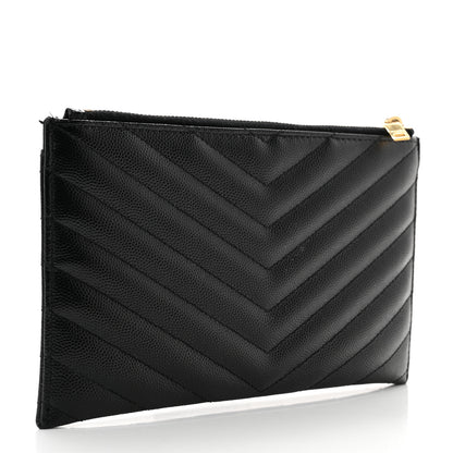 Saint Laurent Grain De Poudre Chevron Monogram Bill Pouch Black 3 of 9