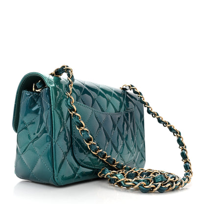Chanel Shaded Patent Calfskin Quilted Mini Rectangular Flap Green Blue 3 of 11