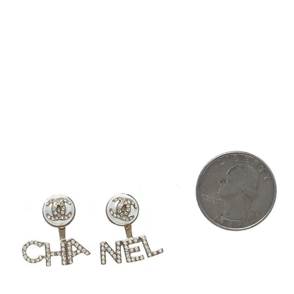 Chanel Pearl Crystal Logo Earrings Gold Pearly White 2 of 5