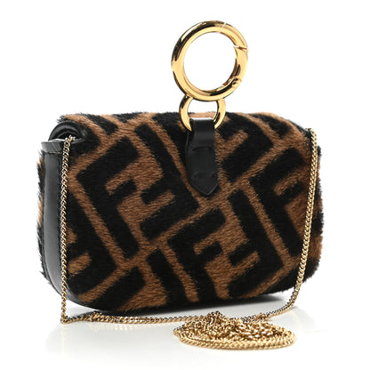 Fendi Sheared Sheepskin Vitello King FF Nano Baguette Charm Tobacco Moro Black 3 of 9